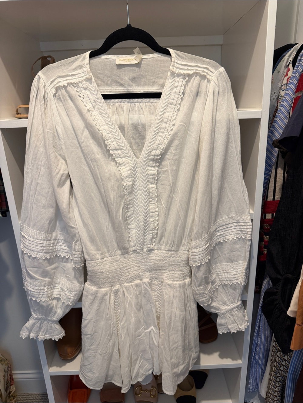 Ramy Brook White Embroidered V-Neck Mini Dress
